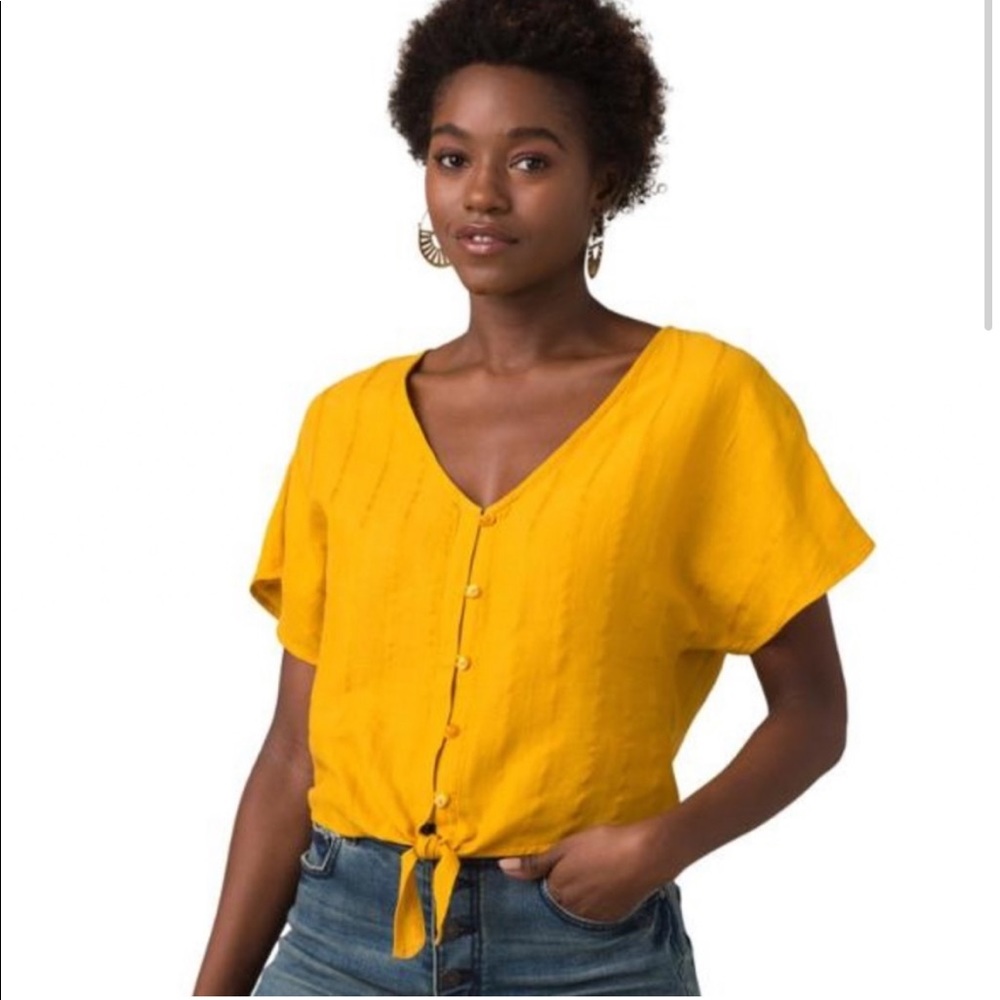 Prana button down tie waist crop top